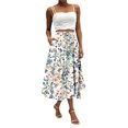 thumbnail image 1 of WTOBBY Women's Bohemian Flower Print Skirt with Solid Color Design and Pockets, Casual Temperament Half Skirt for Everyday Wear, A-Line Maxi Style with Elastic Waist,Sky Blue L, 1 of 4