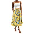 thumbnail image 1 of WTOBBY Women's Bohemian Flower Print Skirt with Solid Color Design and Pockets, Casual Temperament Half Skirt for Everyday Wear, A-Line Maxi Style with Elastic Waist,Yellow XL, 1 of 4