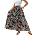 thumbnail image 1 of WTOBBY Women's Bohemian Print Smocked Floral Maxi Skirt with Loose High Waist and Big Swing, Summer Beach A-Line Pleated Long Skirt for Casual Vacation Wear,Black L, 1 of 5