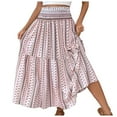 thumbnail image 1 of WTOBBY Women's Bohemian Print Smocked Floral Maxi Skirt with Loose High Waist and Big Swing, Summer Beach A-Line Pleated Long Skirt for Casual Vacation Wear,Pink XL, 1 of 5