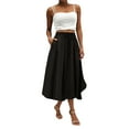 thumbnail image 1 of WTOBBY Women's Bohemian Solid Color Pocket Skirt Casual High Waist Maxi Skirt with Elastic Waist Drawstring Tiered Flowy Long Skirt for Summer Beach,Black L, 1 of 4
