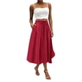 thumbnail image 1 of WTOBBY Women's Bohemian Solid Color Pocket Skirt Casual High Waist Maxi Skirt with Elastic Waist Drawstring Tiered Flowy Long Skirt for Summer Beach,Wine L, 1 of 4
