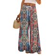 thumbnail image 1 of WTOBBY Women's Boho Floral Print Wide Leg Palazzo Pants Featuring High Waist Elastic Drawstring Side Pockets and Casual Summer Comfort ,Blue L, 1 of 6