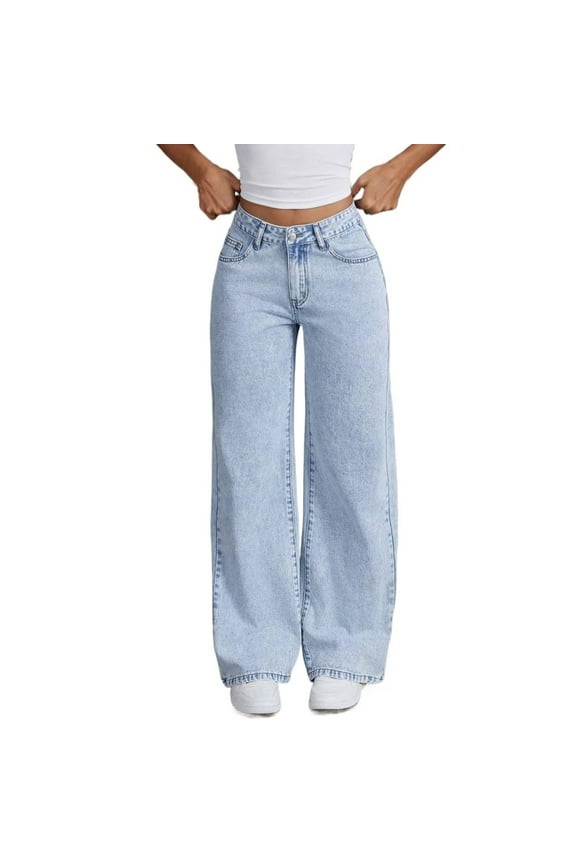 Women's Bow Embroidered High Waist Straight Leg Loose Jeans, Sweet and Spicy Style Denim Trousers for a Trendy Look, Comfortable Fit with Decorative Bow,Light Blue M