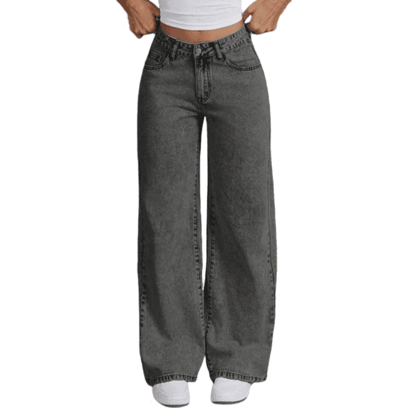 WTOBBY Women's Bow Embroidered High Waist Straight Leg Loose Jeans, Sweet and Spicy Style Denim Trousers for a Trendy Look, Comfortable Fit with Decorative Bow,Light Gray M