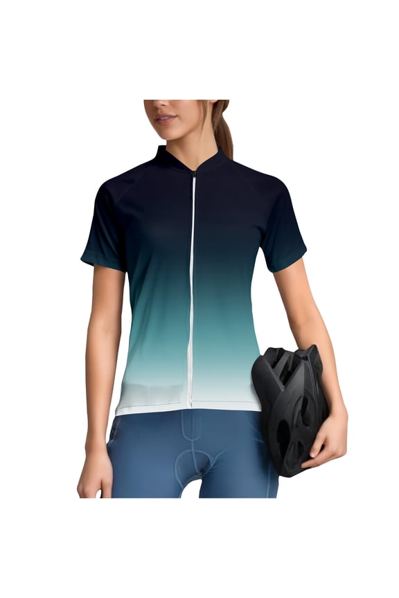 Women's Breathable Cycling Short Sleeve Athletic Top, Ombre Dye Design with Moisture-Wicking Fabric & 3 Storage Pockets,Navy XL