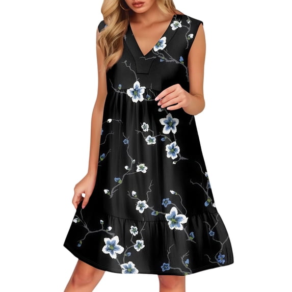 WTOBBY Women's Breathable V-Neck Vest with Pockets Floral Holiday Dress, Casual Summer Fashion Design, Lightweight and Comfortable for Outdoor Activities and Vacation Wear,Black L