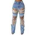 thumbnail image 1 of WTOBBY Women's Broken Hole Heavy Industry Nail Bead Stretch Denim Pants, Edgy and Trendy Jeans for a Bold Look, Unique Design with Embellished Details,Blue S, 1 of 6