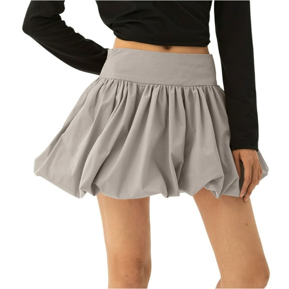 WTOBBY Women's Bubble Skirt with Ruffle Hem Pleated Detail, High Waist Puffy Streetwear A-Line Flared Skirt for Fashion Comfort and Urban Casual Outfits,Gray XL