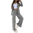 thumbnail image 1 of WTOBBY Women's Business Casual Two-Piece Suit, Long Coat and Wide-Leg Pants Set, Elegant Outfit for Office Work, Professional Women's Wear for Conference Meeting,Dark Gray 2XL, 1 of 6