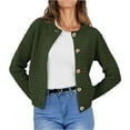 thumbnail image 1 of WTOBBY Women's Button-Down Knit Cardigan Casual Sweater Jacket, Solid Color Long Sleeve Open Front Coat with Soft Fabric, Cozy Layering Piece for Fall or Winter Fashion,Army Green L, 1 of 5