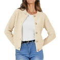 thumbnail image 1 of WTOBBY Women's Button-Down Knit Cardigan Casual Sweater Jacket, Solid Color Long Sleeve Open Front Coat with Soft Fabric, Cozy Layering Piece for Fall or Winter Fashion,Khaki XL, 1 of 5