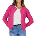 thumbnail image 1 of WTOBBY Women's Button-Down Knit Cardigan Casual Sweater Jacket, Solid Color Long Sleeve Open Front Coat with Soft Fabric, Cozy Layering Piece for Fall or Winter Fashion,Hot Pink L, 1 of 5