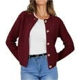 thumbnail image 1 of WTOBBY Women's Button-Down Knit Cardigan Casual Sweater Jacket, Solid Color Long Sleeve Open Front Coat with Soft Fabric, Cozy Layering Piece for Fall or Winter Fashion,Wine S, 1 of 5