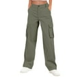 thumbnail image 1 of WTOBBY Women's Cargo Pants High Waisted Wide Leg Streetwear Casual Trousers with Functional Pockets for Durable Outdoor and Everyday Use ,Army Green L, 1 of 5