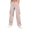 thumbnail image 1 of WTOBBY Women's Cargo Pants High Waisted Wide Leg Streetwear Casual Trousers with Functional Pockets for Durable Outdoor and Everyday Use ,Pink 2XL, 1 of 4