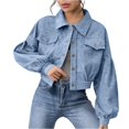 thumbnail image 1 of WTOBBY Women's Casual Corduroy Jacket Single-breasted Coat, Comfortable and Trendy Ribbed Fabric Jacket for Everyday Casual Style,Light Blue L, 1 of 5