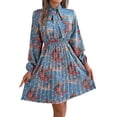 thumbnail image 1 of WTOBBY Women's Casual Elegant Flower Print Long Sleeve Tie Waist Pleated Skirt Dress Adjustable Belt for Custom Fit Chiffon-Like Fabric for Graceful Drape Perfect Garden Party ,Light Blue S, 1 of 6