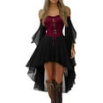thumbnail image 1 of WTOBBY Women's Casual Elegant Gothic Court Dress for Halloween Featuring Cold Shoulder Neckline, Flutter Sleeves, Irregular Hem, and Solid Color in Soft Chiffon Material ,Wine L, 1 of 7