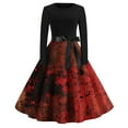 thumbnail image 1 of WTOBBY Women's Casual Elegant Slim Fit Halloween Printed Swing Dress Featuring Round Neck, Long Sleeves, Flared Hem, and Retro Design for Everyday Party Wear ,Vermilion 2XL, 1 of 3