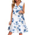 thumbnail image 1 of WTOBBY Women's Casual Fashion Breathable V-Neck Vest with Pockets Floral Holiday Dress, Summer Lightweight Design for Comfort, Perfect for Beach and Outdoor Fun,Blue L, 1 of 4