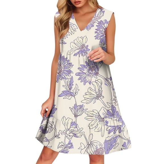WTOBBY Women's Casual Fashion Breathable V-Neck Vest with Pockets Floral Holiday Dress, Summer Lightweight Design for Comfort, Perfect for Beach and Outdoor Fun,Purple M