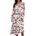 thumbnail image 1 of WTOBBY Women's Casual Fashion Floral Print V-Neck Long Sleeve Waist Long Dress Maxi Length with Flowy Hem for Elegance Waist-Defining Tie for Feminine Shape Boho Style ,Pink S, 1 of 4