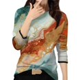 thumbnail image 1 of WTOBBY Women's Casual Fashion Gradient Marble Print Round Neck Long Sleeve Pullover Top, Comfortable Blouse for Stylish and Relaxed Everyday Wear,Yellow S, 1 of 4