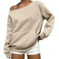thumbnail image 1 of WTOBBY Women's Casual Fashion Solid Color Off-Shoulder Long Sleeve Loose Sweatshirt with Pockets, Trendy Design for Women, Comfortable and Stylish for Everyday Wear,Khaki 2XL, 1 of 7