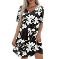 thumbnail image 1 of WTOBBY Women's Casual Fashion V-Neck Short Sleeve Printing Mid Length Dress with Floral Design and Pocket for Everyday Style,Black L, 1 of 5