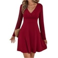thumbnail image 1 of WTOBBY Women's Casual And Fashionable Long Sleeved R-Neck Snowflake Print Dress - Cozy and Winter-Ready Dress with Snowflake Pattern, Great for Cold Weather Styling,Wine XL, 1 of 5