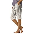 thumbnail image 1 of WTOBBY Women's Casual Floral Printed Elastic Waist Bermuda Shorts with Functional Pockets, Fashion-Forward Design for Everyday Use, Lightweight Comfort,Beige L, 1 of 5