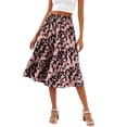 thumbnail image 1 of WTOBBY Women's Casual High Waist A-Line Skirt with Floral Print and Pockets, Polka Dot Stripe Design Skirt for Bohemian Style, Elastic Waist for Comfort,Pink S, 1 of 5