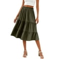 thumbnail image 1 of WTOBBY Women's Casual High Waist Drawstring A-line Solid Color Skirt with Pockets, Flowy Maxi Design for Everyday Wear, Bohemian Style Elastic Waist Skirt,Army Green L, 1 of 5