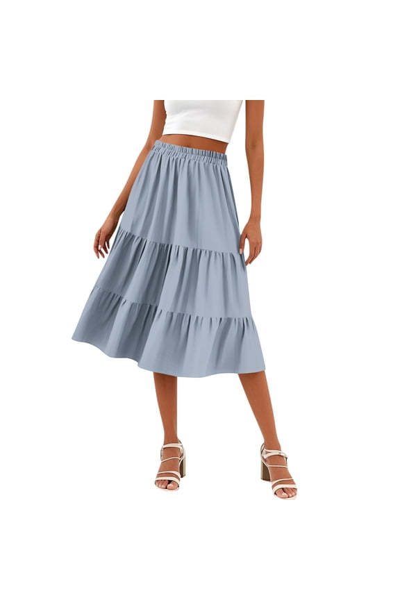 Women's Casual High Waist Drawstring A-line Solid Color Skirt with Pockets, Flowy Maxi Design for Everyday Wear, Bohemian Style Elastic Waist Skirt,Light Gray M