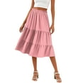 thumbnail image 1 of WTOBBY Women's Casual High Waist Drawstring A-line Solid Color Skirt with Pockets, Flowy Maxi Design for Everyday Wear, Bohemian Style Elastic Waist Skirt,Pink 2XL, 1 of 5