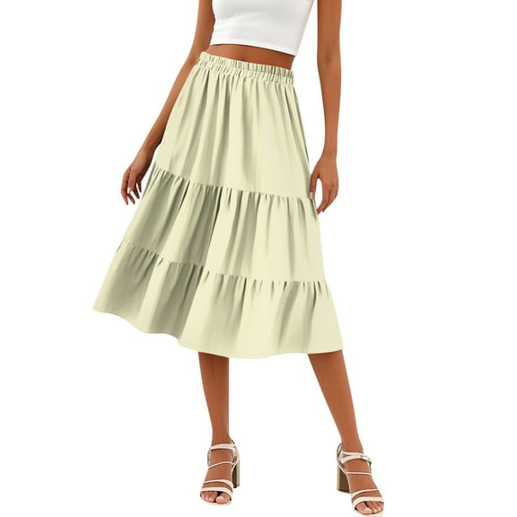 WTOBBY Women's Casual High Waist Drawstring A-line Solid Color Skirt with Pockets, Flowy Maxi Design for Everyday Wear, Bohemian Style Elastic Waist Skirt,Yellow M