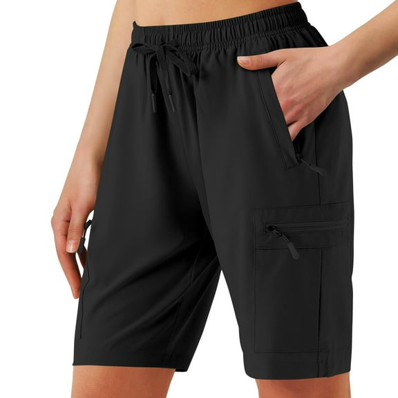WTOBBY Women's Casual Hiking Shorts with Secure Side Pockets, Breathable Fabric for Summer Activities, Perfect for Walking, Camping, and Everyday Outdoor Use - Versatile and Stylish,Black L
