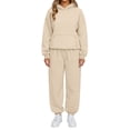 thumbnail image 1 of WTOBBY Women's Casual Hooded Sweatshirt and Wide Leg Pants Tracksuit Set, Comfortable Loose Fit Athletic Wear Two Piece Outfit for Sporty Style,Beige L, 1 of 5