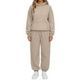 thumbnail image 1 of WTOBBY Women's Casual Hooded Sweatshirt and Wide Leg Pants Tracksuit Set, Comfortable Loose Fit Athletic Wear Two Piece Outfit for Sporty Style,Khaki M, 1 of 5