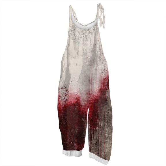 WTOBBY Women's Casual Jumpsuit in Loose Retro Fit with Halloween Print, Suspenders Made from Cotton and Linen, Comfortable for Daily Activities,GrayXL