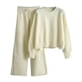 thumbnail image 1 of WTOBBY Women's Casual Knit Sweater and Wide Leg Pants Two-Piece Set, Loose Fit Comfortable Lounge Wear Outfit for Fall Winter, Fashionable Tracksuit with Soft Touch,Beige One Size, 1 of 6