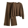 thumbnail image 1 of WTOBBY Women's Casual Knit Sweater and Wide Leg Pants Two-Piece Set, Loose Fit Comfortable Lounge Wear Outfit for Fall Winter, Fashionable Tracksuit with Soft Touch,Coffee One Size, 1 of 6