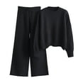 thumbnail image 1 of WTOBBY Women's Casual Knit Sweater and Wide Leg Pants Two-Piece Set, Loose Fit Comfortable Lounge Wear Outfit for Fall Winter, Fashionable Tracksuit with Soft Touch,Black One Size, 1 of 6