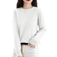 thumbnail image 1 of WTOBBY Women's Casual Lace Round Neck Base Layer Sweater, Knitted Long Sleeve Solid Color Top with Decorative Lace, Elegant and Comfortable Wear,White 2XL, 1 of 5