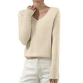 thumbnail image 1 of WTOBBY Women's Casual Lace V-Neck Base Layer Sweater, Knitted Long Sleeve Solid Color Top with Feminine Details, Ideal for Layering and Style,Beige L, 1 of 5