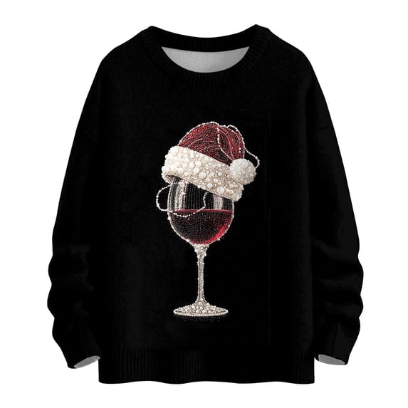 WTOBBY Women's Casual Long Sleeve Christmas Sweatshirt, Woolen Pullover with Fun Print, Ideal for Fall Vacations and Winter Holiday Events,Watermelon Red S
