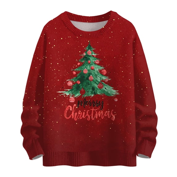 WTOBBY Women's Casual Long Sleeve Christmas Sweatshirt, Woolen Pullover with Fun Print, Ideal for Fall Vacations and Winter Holiday Events,Green XL
