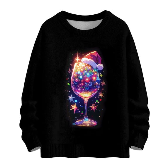 WTOBBY Women's Casual Long Sleeve Christmas Sweatshirt, Woolen Pullover with Fun Print, Ideal for Fall Vacations and Winter Holiday Events,Purple 2XL