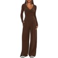 thumbnail image 1 of WTOBBY Women's Casual Long Sleeve Shirt and High Waisted Drawstring Shorts Two Piece Set, Loose Fall Tracksuit Outfit for Women,Coffee L, 1 of 5
